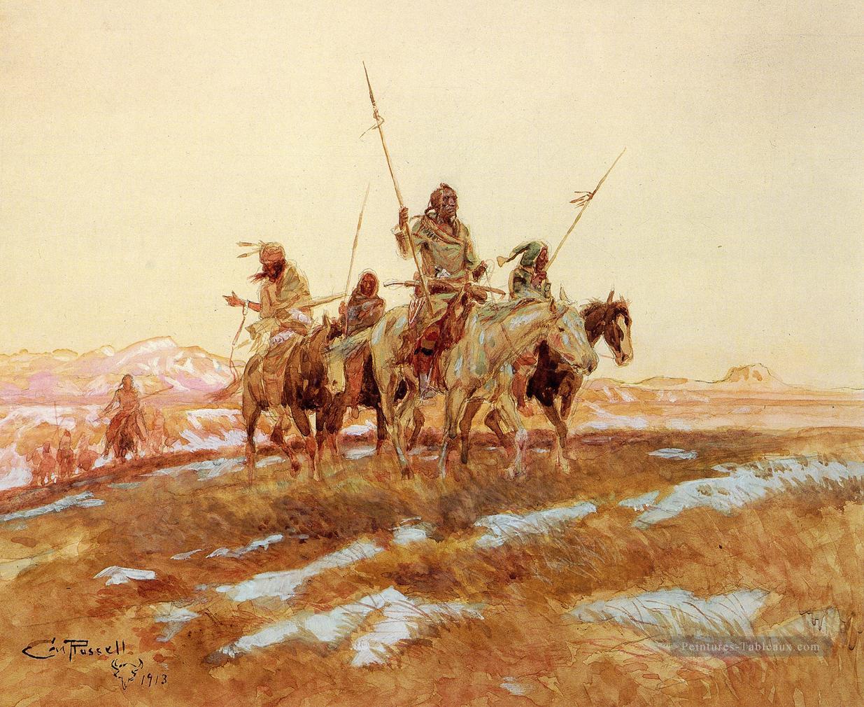 Piegan Hunting Party Art occidental Amérindien Charles Marion Russell Peintures à l'huile